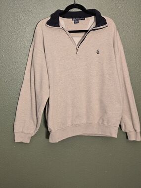 Vintage Nautica Men’s Quarter-Zip Pullover Sweatshirt in Light Beige